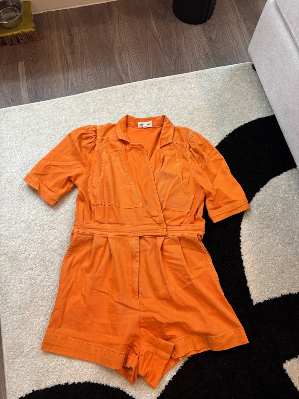 Orange Short-Sleeve Utility Romper